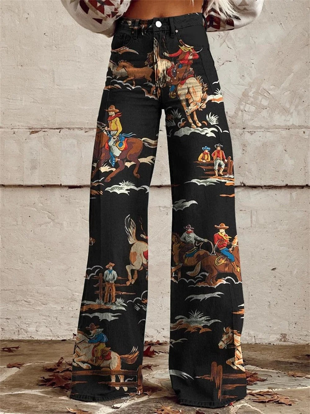 | Vintage Printed Wide Leg Pants