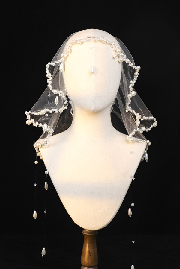 Elegant Retro Pearl Tassel Veil