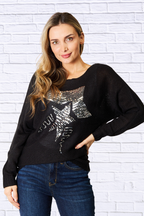 Sequin Graphic Dolman Sleeve Knit Top