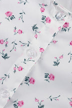 White Long Sleeve Ruffle Trim Detachable Belt Mini Floral Print Dress