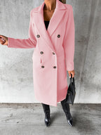 Long Sleeves, Lapel, Solid Color, Double-breasted, Slim Fit Coats