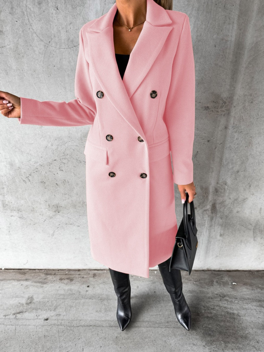 Long Sleeves, Lapel, Solid Color, Double-breasted, Slim Fit Coats