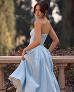 Lace Trim Corset Bustier Spaghetti Strap Pleated Pocket Tea Length Dress