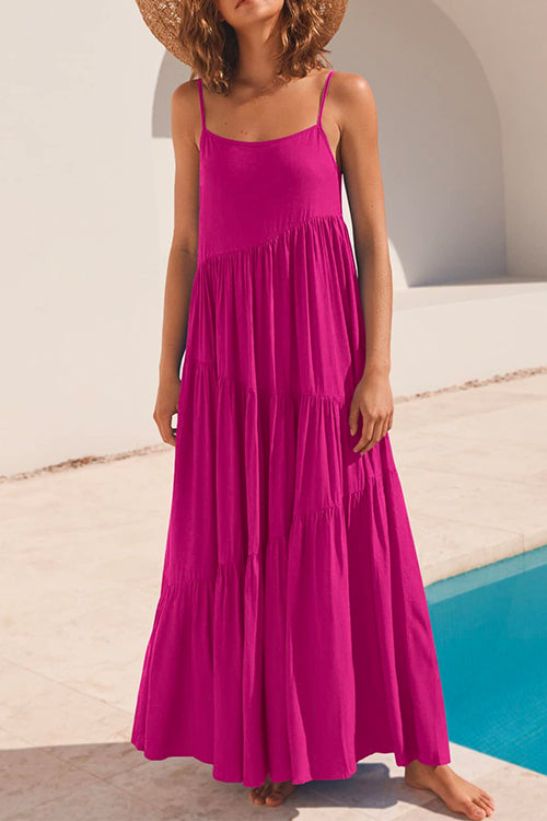 Adjustable Straps Tiered Maxi Beach Dress