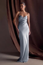 Satin Ruched Bust Spaghetti Strap Maxi Slip Dress
