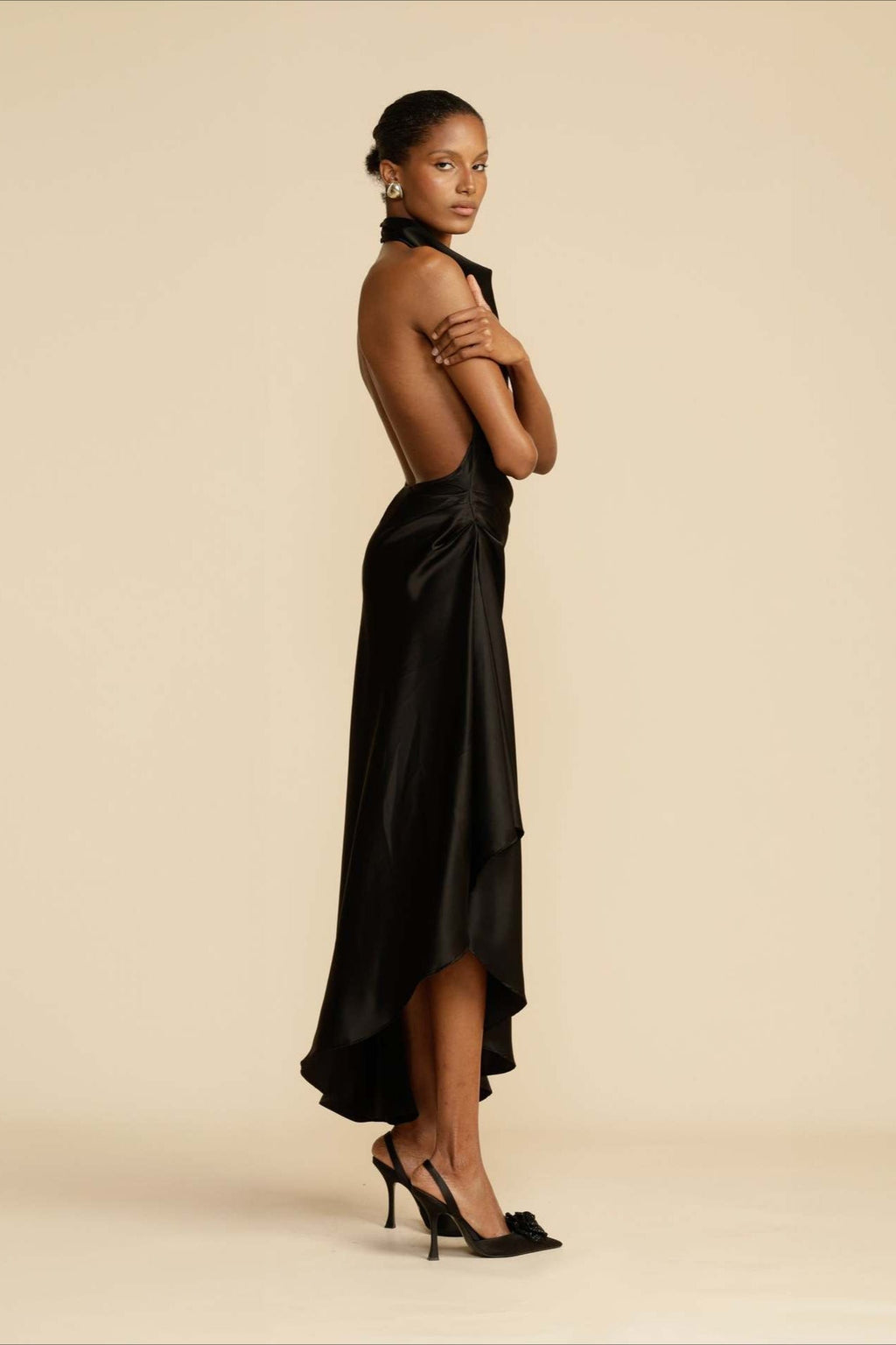 Satin Slit Backless Dress