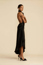Satin Slit Backless Dress