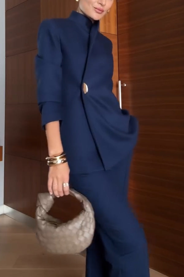 Exquisite and Fashionable Stand Lapel Neck Metal Button Long Sleeve Blazer