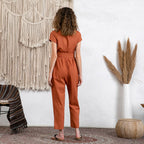 Casual Cozy Linen Wrap Jumpsuit