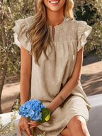 Floral Embossed Ruffle Sleeve Mini Dress