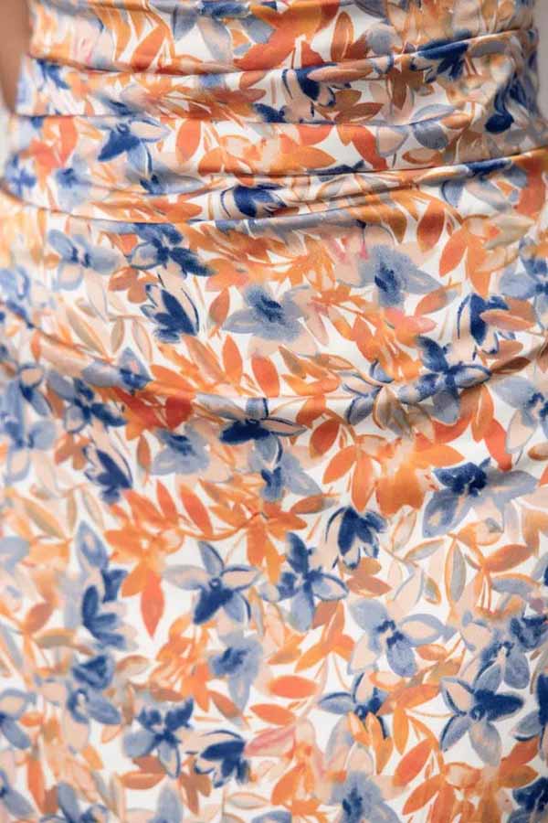 Floral Print One Shoulder Ruched Wrap Front Slit Maxi Dress