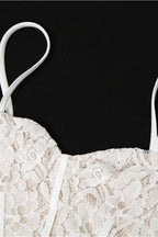 Lace Corset Sweetheart Spaghetti Strap Ruffle Trim High Slit Maxi Gown