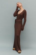Solid Color Long-Sleeve Fitted Bodycon Knit Dress