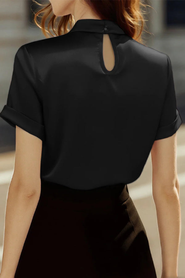 Solid Color Satin Openwork Casual Short-sleeved Shirt