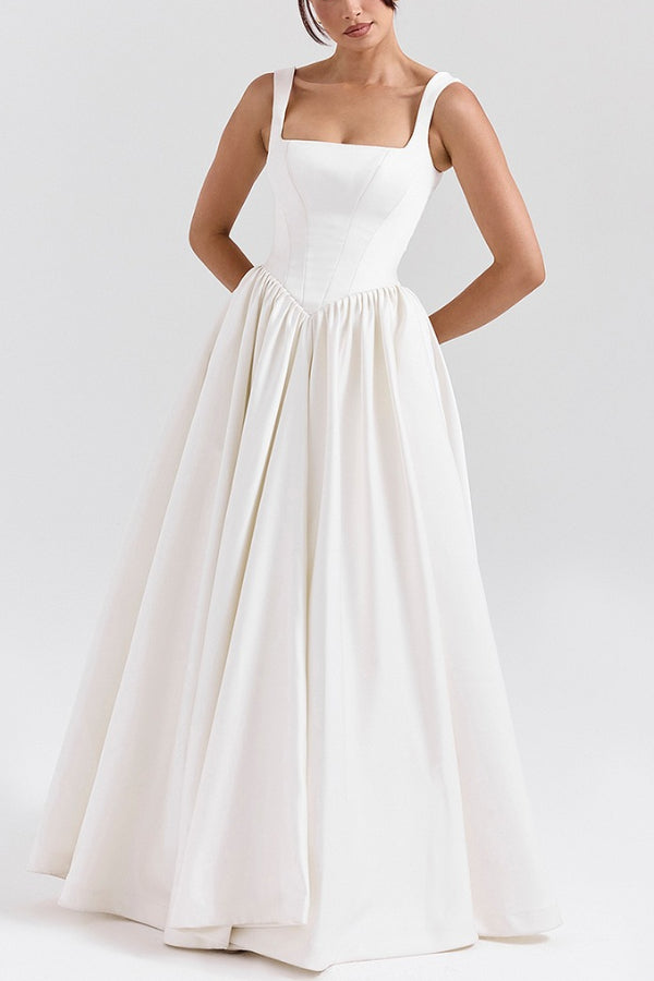 | Wide Strap Corset Maxi Dress, White