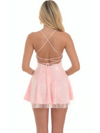 Kelsey Rhinestone Sequin Flared Dress in Pink