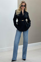 V Neck Waist Detail Blazer