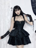 Jacquard Lace Corset Strap Tiered Ruffle Mini Dress