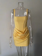 Square Neck Lace Up Back Corset Ruched Mini Bodycon Dress For Women 2026