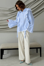 Elegant Jacquard Bell Sleeve Loose Blouse