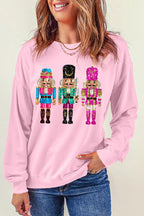 Christmas Soldier Sequin Loose Crew Neck Long Sleeve Sweatshirt
