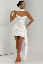Strapless Scarf Neck Detail Bodycon Mini Dress