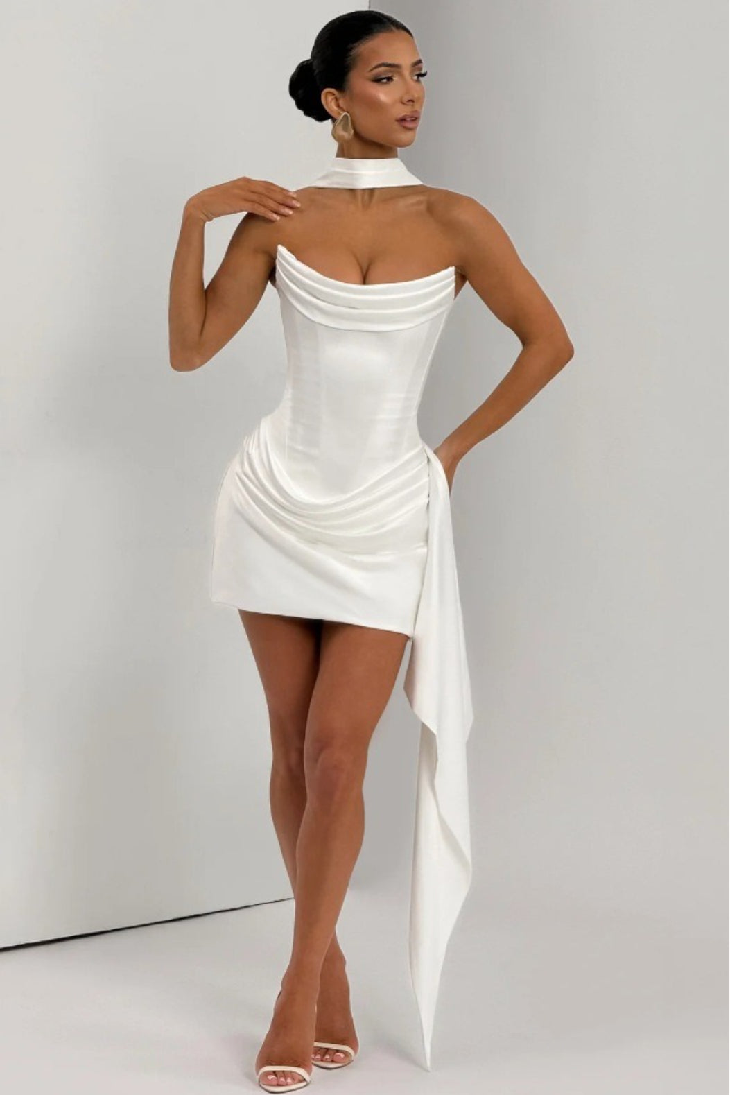 Strapless Scarf Neck Detail Bodycon Mini Dress