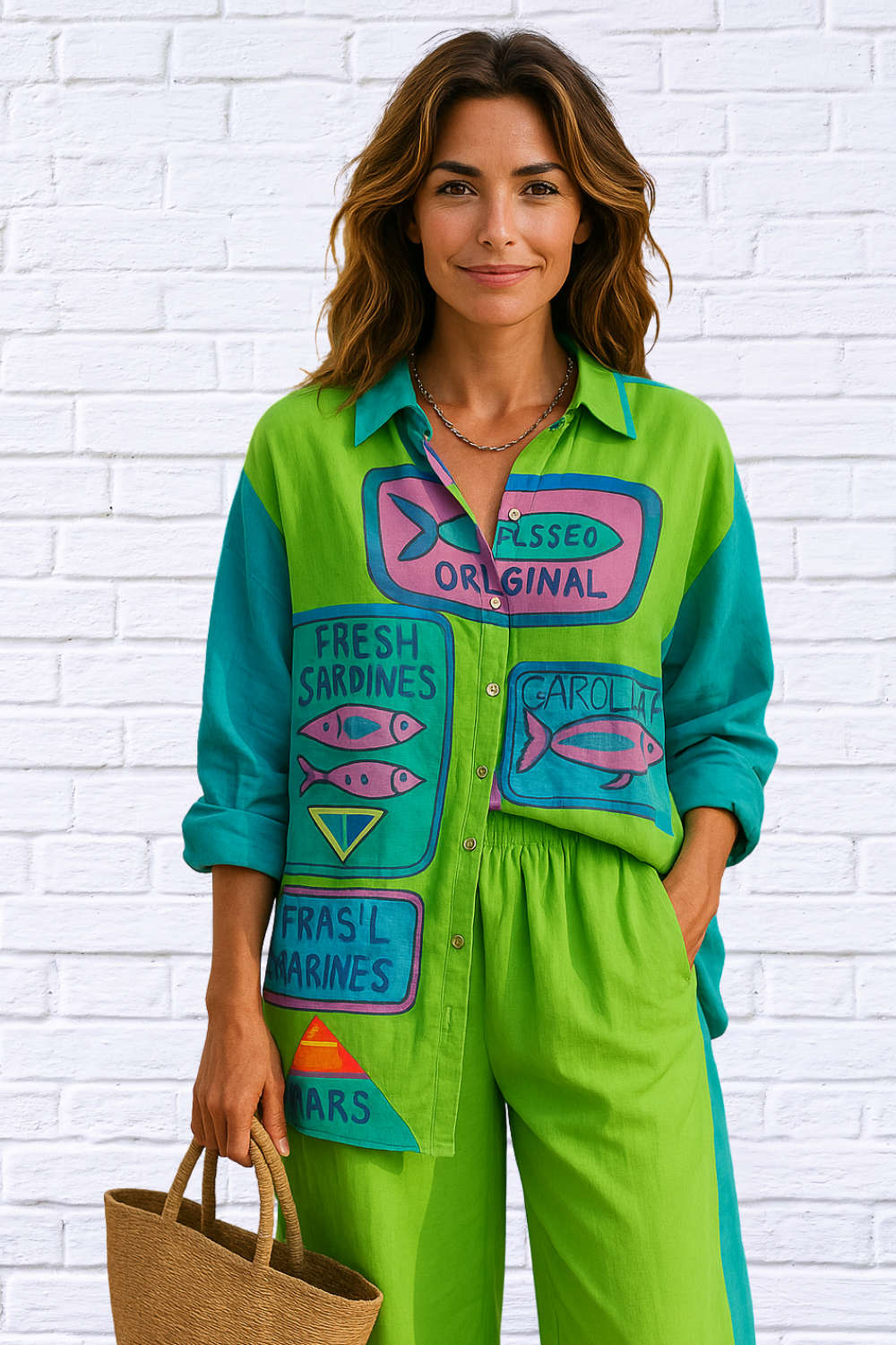 Fun, Bold, Eye-Catching Long Sleeved Elastic Waist Pants Set _ Lime Green and Turquoise