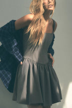 Velvet Square Neck Corset Seam Gathered Fit and Flare Mini Dress