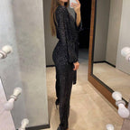 Women's Sparkly V Neck Belted Jumpsuits