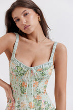 Strap Slit Fit Flare Floral Dress