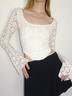 Solid Color Lace Long Sleeve Tee