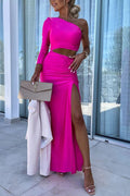 Penélope Exclusive Dreamy Asymmetrical Maxi Dress with Slit and One Shoulder Evening Wear Edit