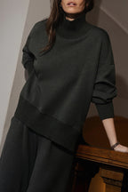Barker High-Neck Long Sleeve Side Zipper Sweatshirt and Elastic Waist Pocketed Loose Pants Set
