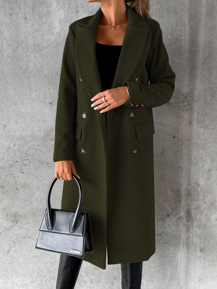 Long Sleeves, Lapel, Solid Color, Double-breasted, Slim Fit Coats