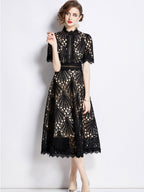 Crocheted Embroidered Lace Midi Dress