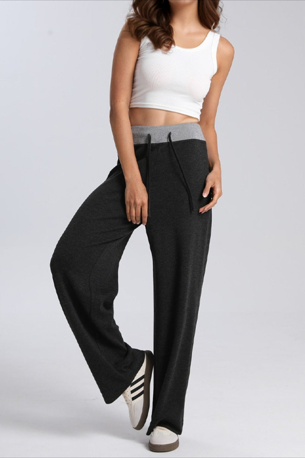 Paneled High Waist  Draping Lounge Knit Pants