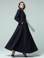 Woolen Belted Maxi Coat With Shawl Collar And Double-breasted For Women 2026