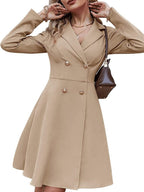 Solid Color Rayon Short Dress With Suit Collar