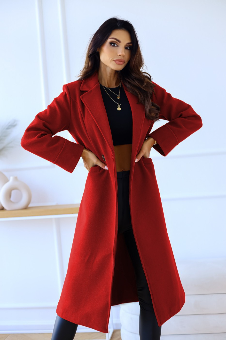 Wool Blend Double Breasted Lapel Elegant Overcoat