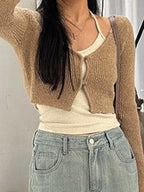 Contrast Color Halter Two Piece Long Sleeve Knit