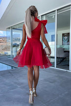 One Shoulder Oversized Bow Tulle Overlay Mini Dress