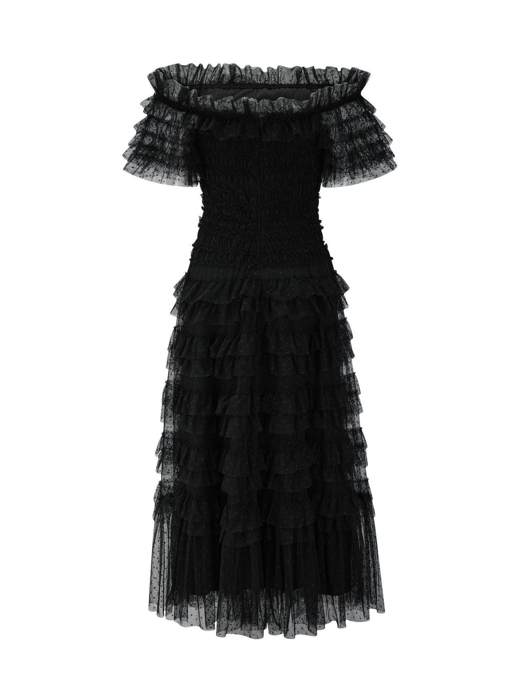 Party Maxi Dresses Embellished Collar Ruffles Polka Dot Sheer Semi Formal Dress