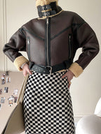 Lambswool Lined Leather Splice Short Jacket