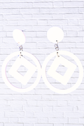 Modern Geometric Circle & Square Drop Earrings _ White Statement Fashion Jewelry