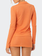 Solid Breasted Long Sleeve Blouse & Mini Skirt Set