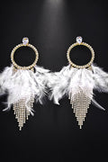 Rhinestone and Feather Tassel Earrings