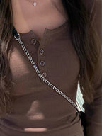 Solid Color Rib High Elastic Breasted Long Sleeve Knit