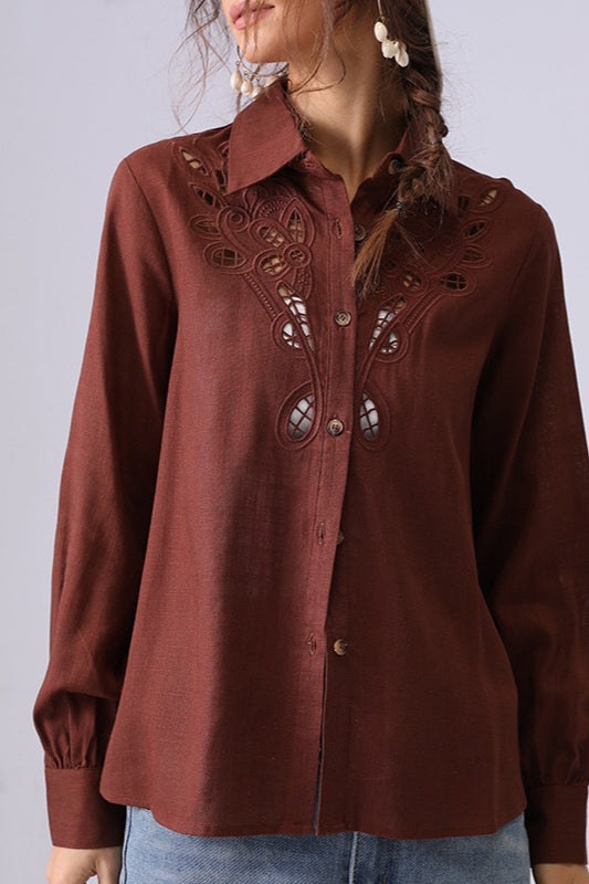 Linen Crochet Embroidered Chic Design Fashion Blouse