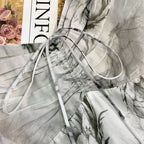 Botanical Sketch Print Puff Sleeve Lace-Up Square Neck Tiered Maxi Dress